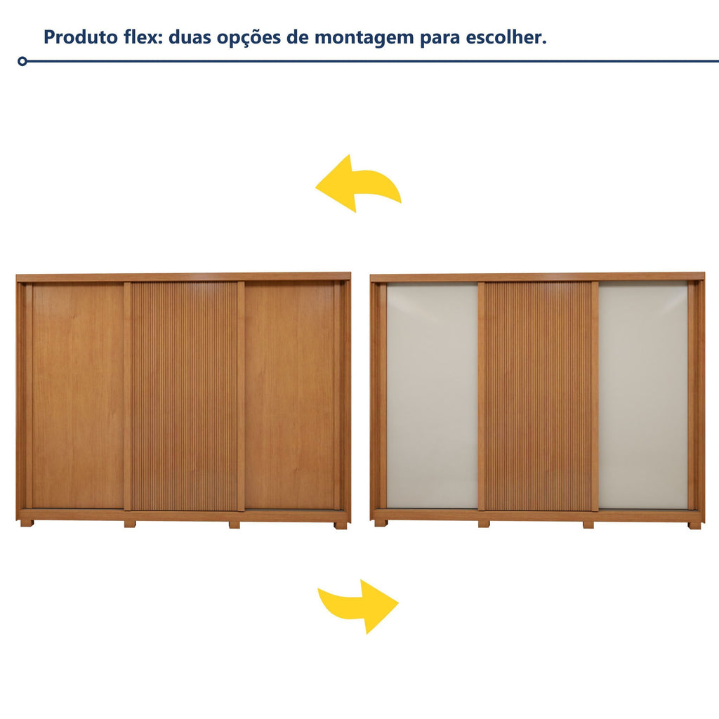 Guarda-Roupa Casal 3 Portas 6 Gavetas com Pés Ollie Yescasa 100% MDF Marrom Amêndoa Clean/Off White