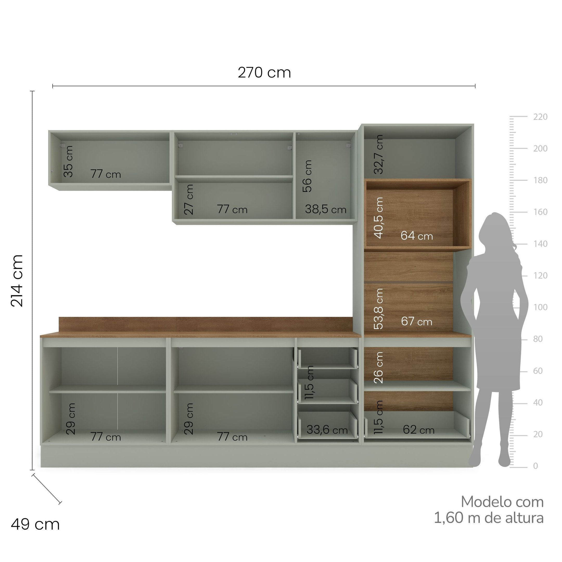 Cozinha Completa Modulada Rubi Yescasa Verde Oliva 270x214x49cm