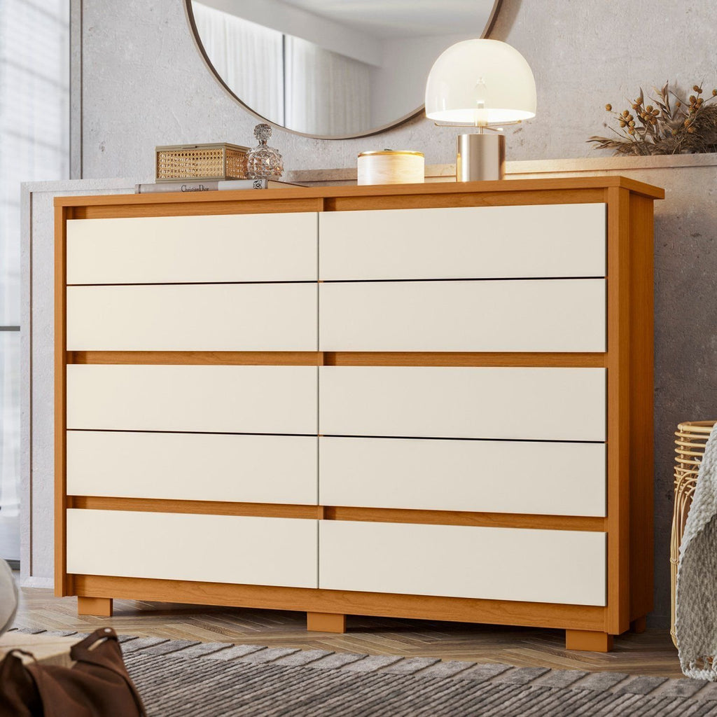 Cômoda 10 Gavetas 151cm x 109cm Duetto Albatroz Móveis Marrom/Cinamomo/Off White