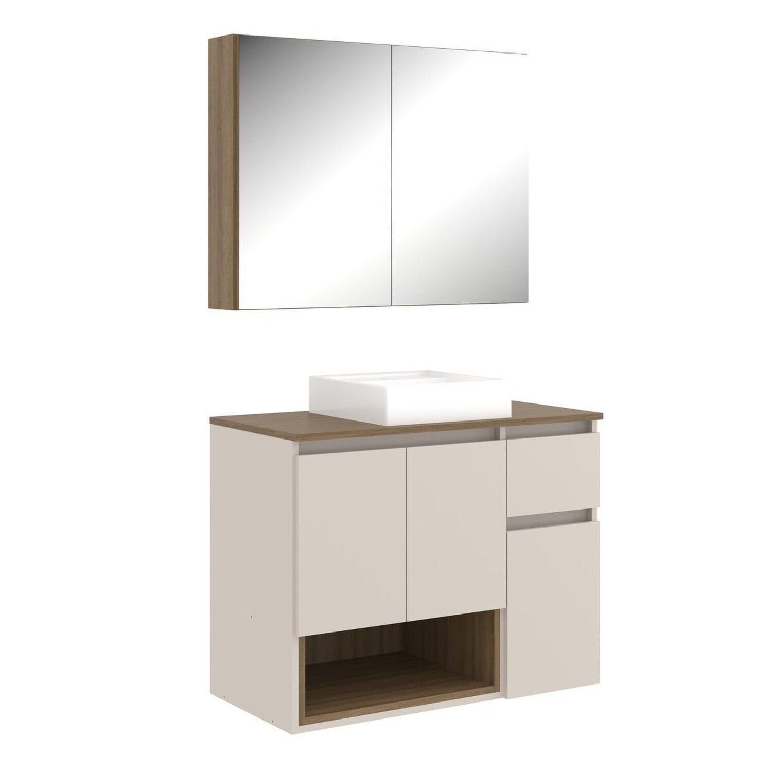 Gabinete de Banheiro com Espelheira e Cuba 80cm Aurora Yescasa