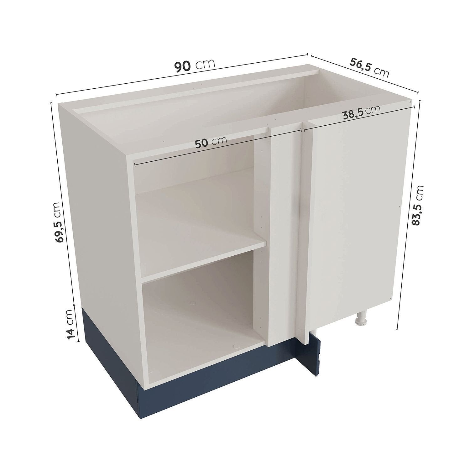 Balcão de Canto Reto sem Tampo 1 Porta Arizona CabeCasa Azul/Branco