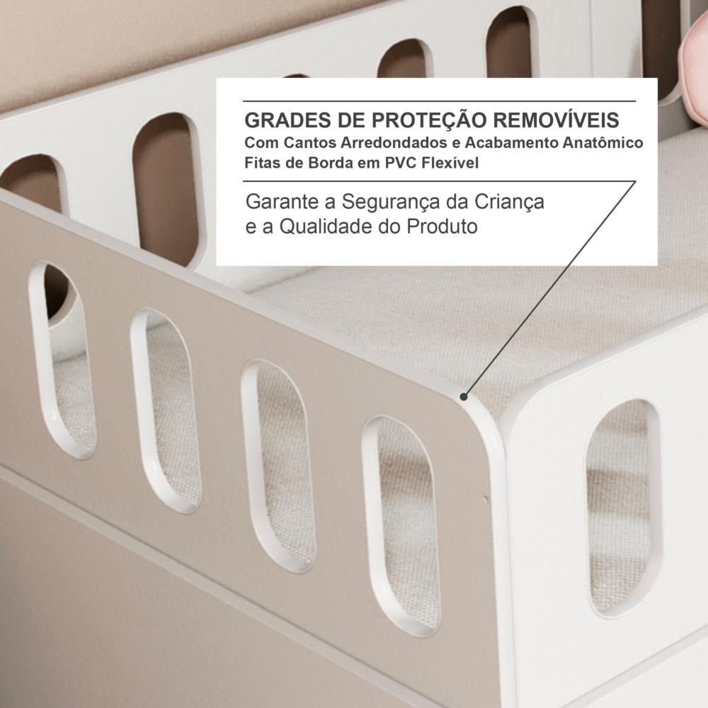 Bicama Solteiro MDF BP com Escadinha e Escorrega 3 Grades Cabeceira Megamobilia Branco