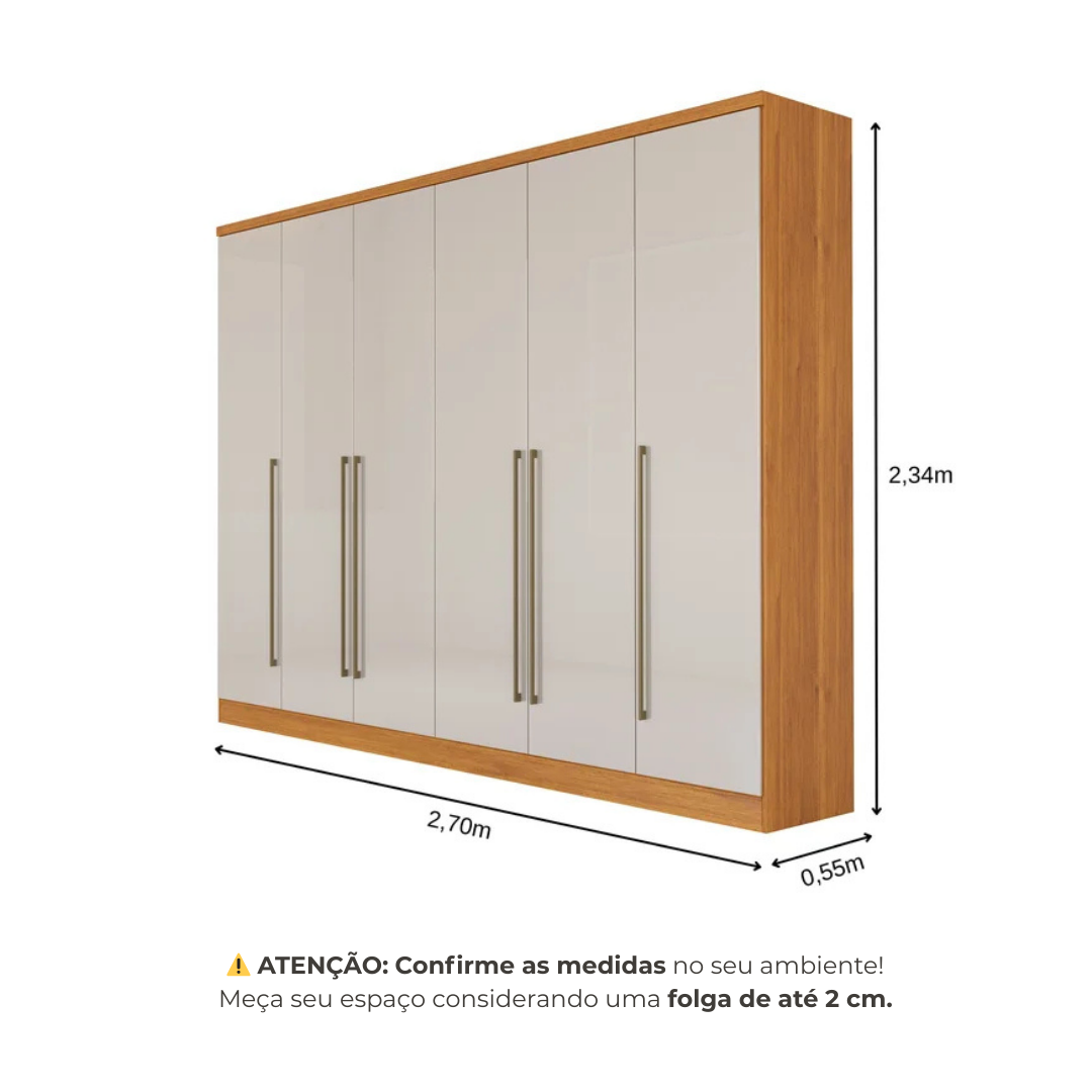 Guarda-Roupa Casal 6 Portas 8 Gavetas 270cm Portugal Yescasa Marrom/Cinamomo/Off White