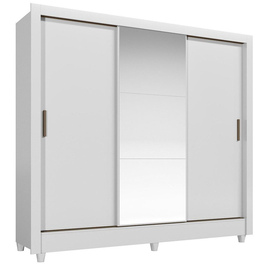 Guarda-Roupa Solteiro 3 Portas de Correr com Espelho 2 Gavetas Roma Santos Andirá 100% MDF Branco