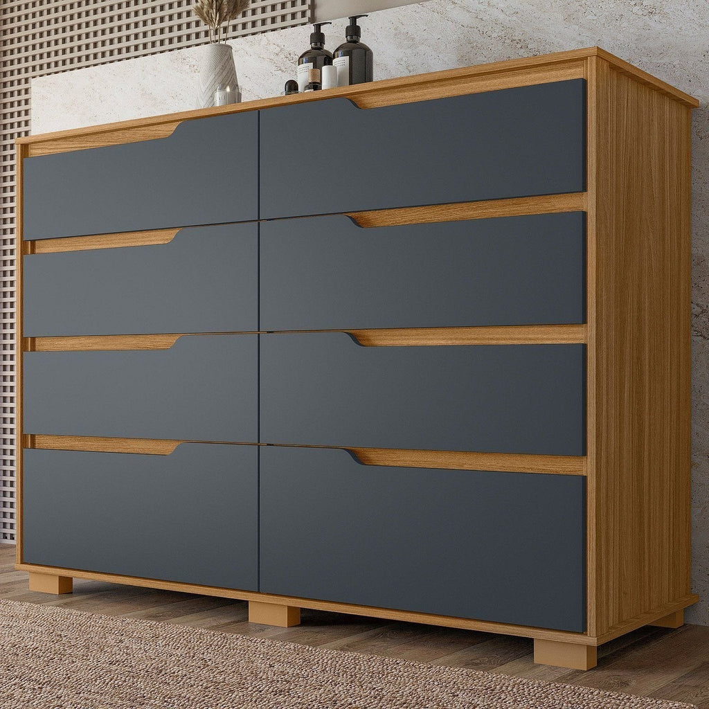 Cômoda para Quarto 8 Gavetas 147cm Georgia Moval Marrom/Freijó/Cinza