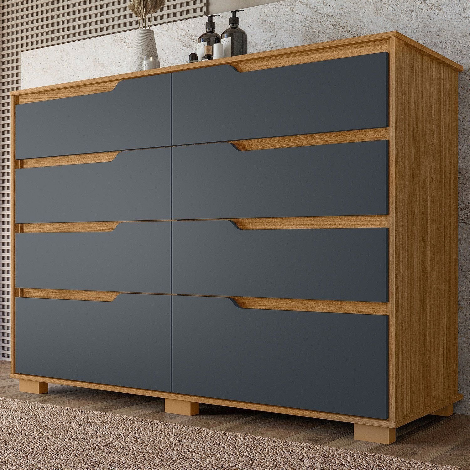 Cômoda para Quarto 8 Gavetas 147cm Georgia Moval Marrom/Freijó/Cinza