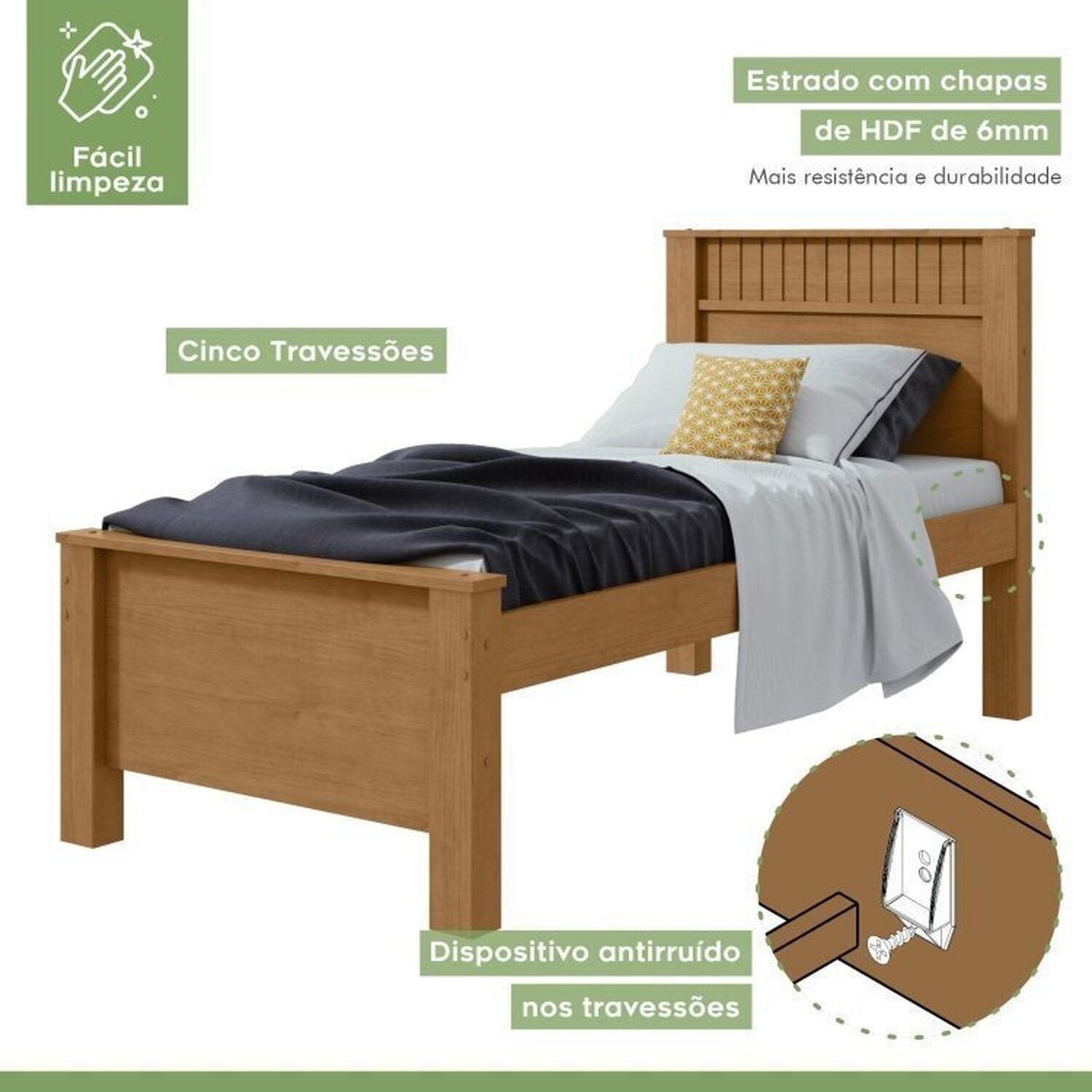 Kit Quarto Infantil com Guarda-Roupa 4 Portas e Cama de Solteiro Marrom Amêndoa Clean Móveis Lopas