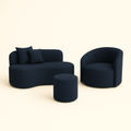 Conjunto Sala de Estar Gaia 1 Poltrona Sofá 4 Lugares Puff Curvo Suede Azul Marinho MD Montanaris Decor