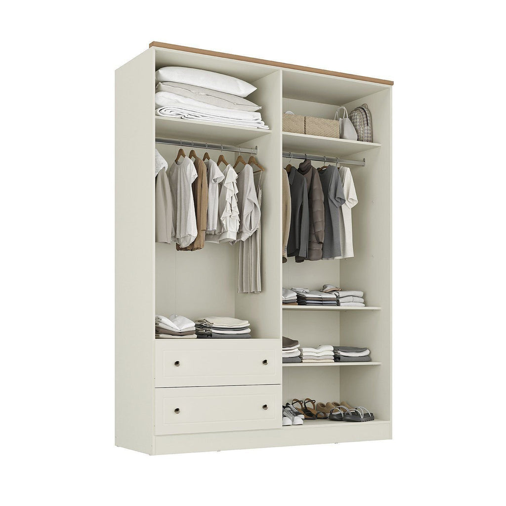 Guarda-Roupa Casal 4 Portas 2 Gavetas Ananda CabeCasa Bege/Offwhite