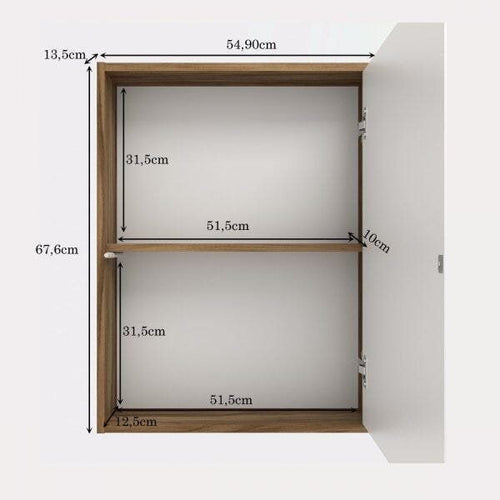 Armário Aéreo para Banheiro 1 Porta com Espelho Gael Móveis Bosi 54,9cm Nogal/Branco
