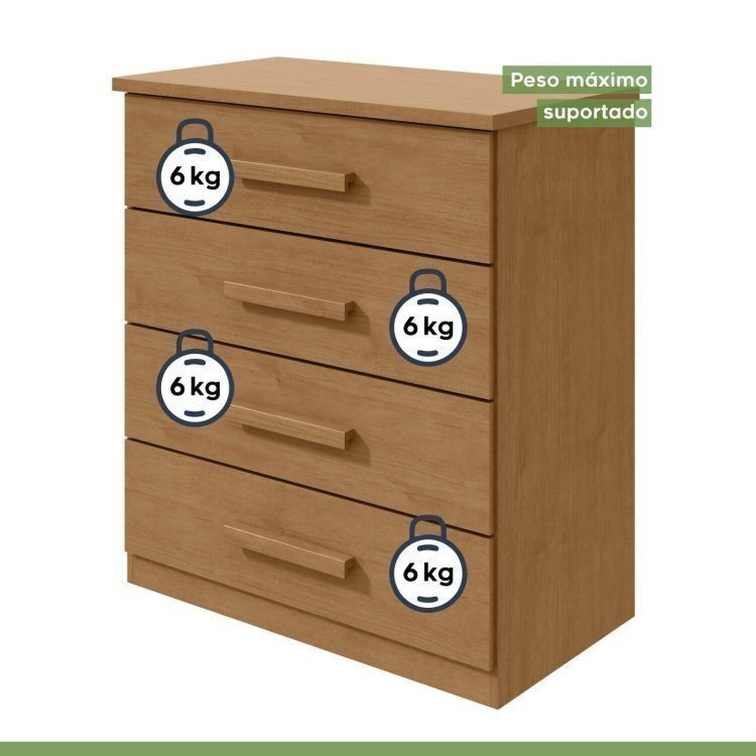 Kit Quarto Infantil 4 Peças com Beliche Olga Cômoda e Mesa de Cabeceira Baião Marrom Amêndoa Clean Móveis Lopas