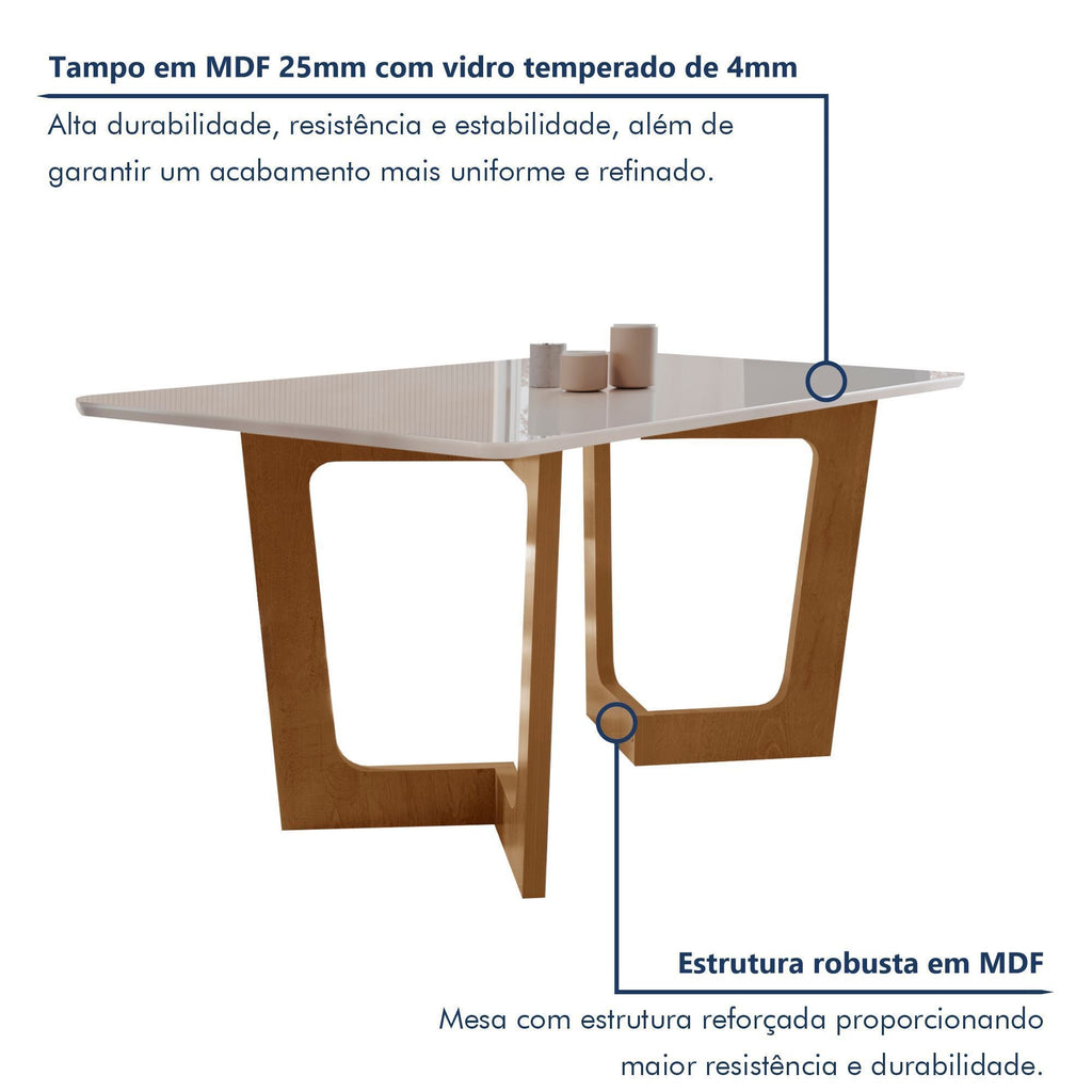 Conjunto Sala de Jantar Mesa Retangular Tampo Vidro/MDF com 8 Cadeiras Luísa Smart Plus Cel Móveis