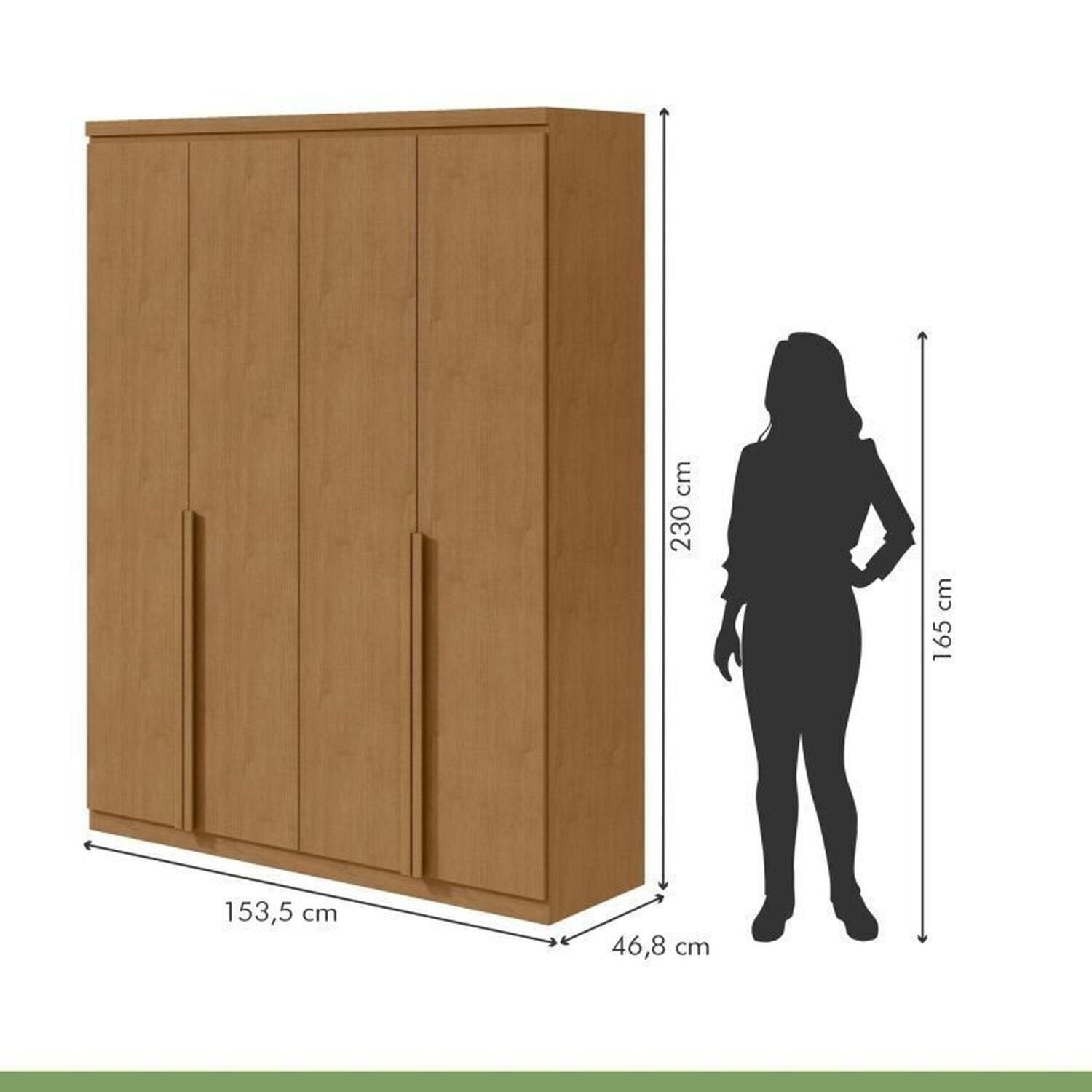 Kit Quarto Infantil com Guarda-Roupa 4 Portas e Cama de Solteiro Marrom Amêndoa Clean Móveis Lopas