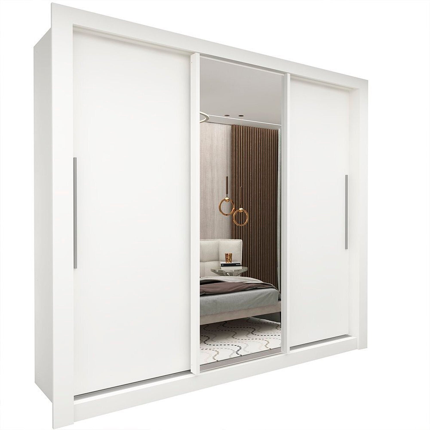 Guarda-Roupa Casal 3 Portas 1 Porta Espelhada Milão Yescasa 100% MDF Branco