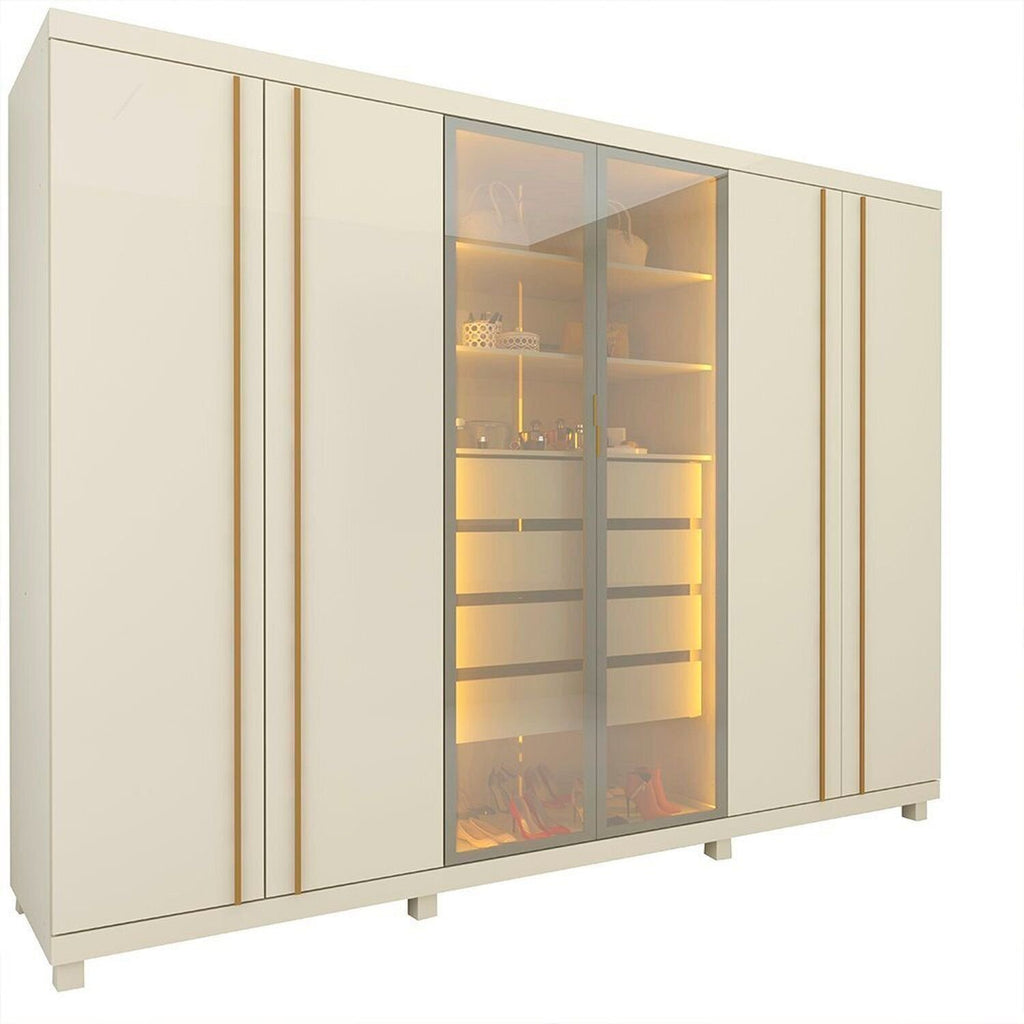 Guarda-Roupa Casal 6 Portas com Pés e LED Absolut New Reflecta Gelius Móveis 100% MDF Off White
