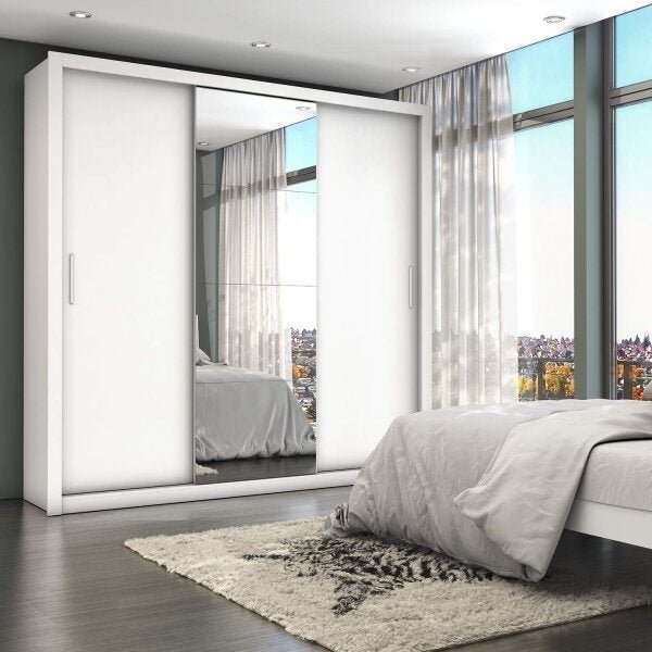 Guarda-Roupa Casal 4 Espelhos 3 Portas de Correr 4 Gavetas Max Plus Espresso Móveis Branco