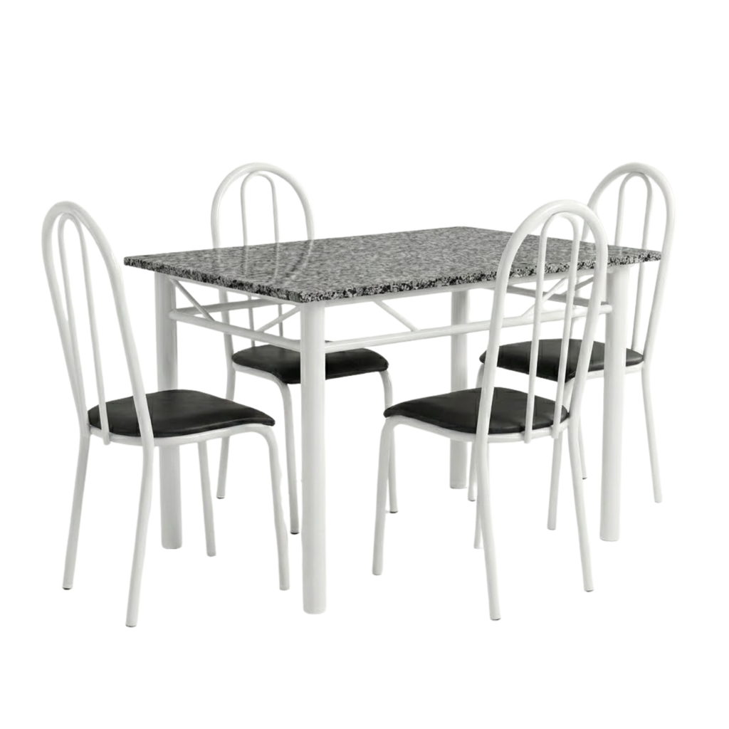 Conjunto Sala de Jantar Mesa Retangular Tampo Granito com 4 Cadeiras Monique Artefamol