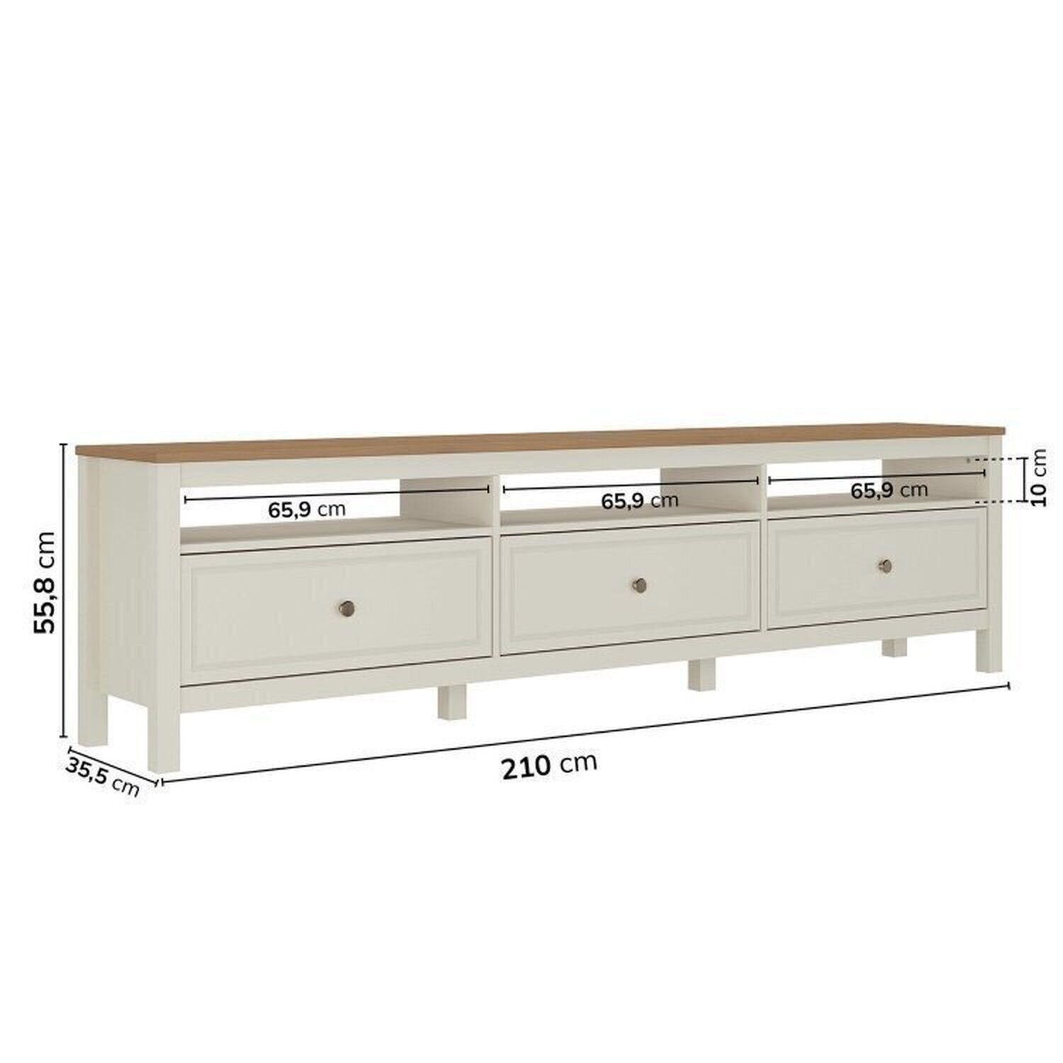 Conjunto Sala de Estar 2 Peças com Rack 2,10 e Armário 2 Portas Ananda CabeCasa MadeiraOriginals Branco Off White/Mel