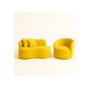 Conjunto Sala de Estar Gaia 1 Poltrona Sofá Curvo Orgânico Suede Azul Marinho MD Montanaris Decor