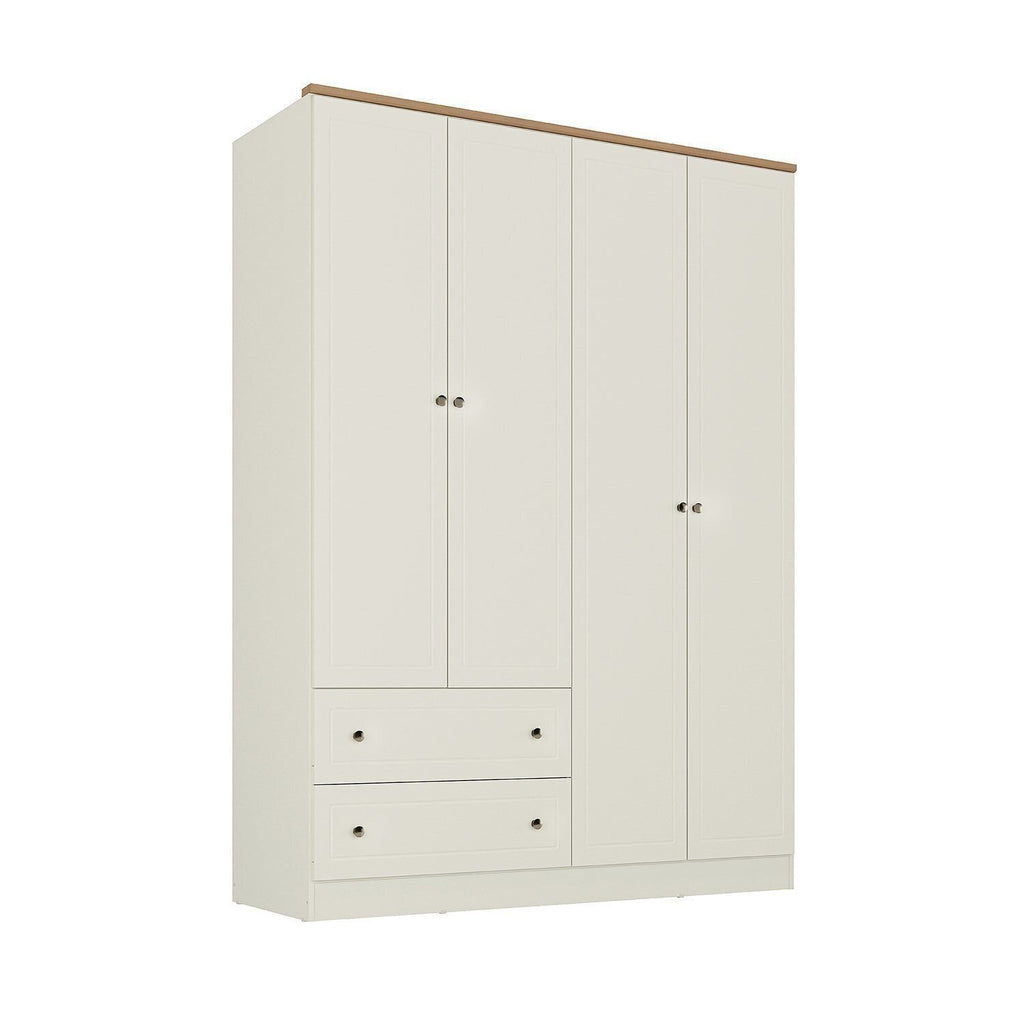 Guarda-Roupa Casal 4 Portas 2 Gavetas Ananda CabeCasa Bege/Offwhite
