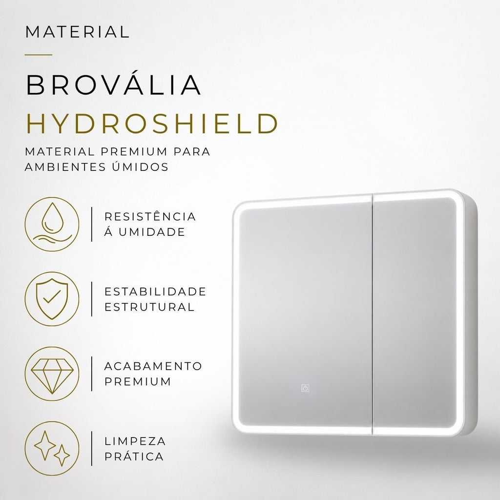 Espelheira para Banheiro 2 Portas LED Touch Kyoto Brovália 68cm Resistente à Umidade