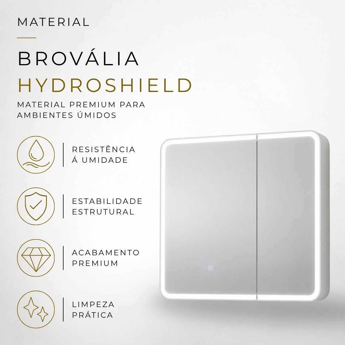 Espelheira para Banheiro 2 Portas LED Touch Kyoto Brovália 68cm Resistente à Umidade