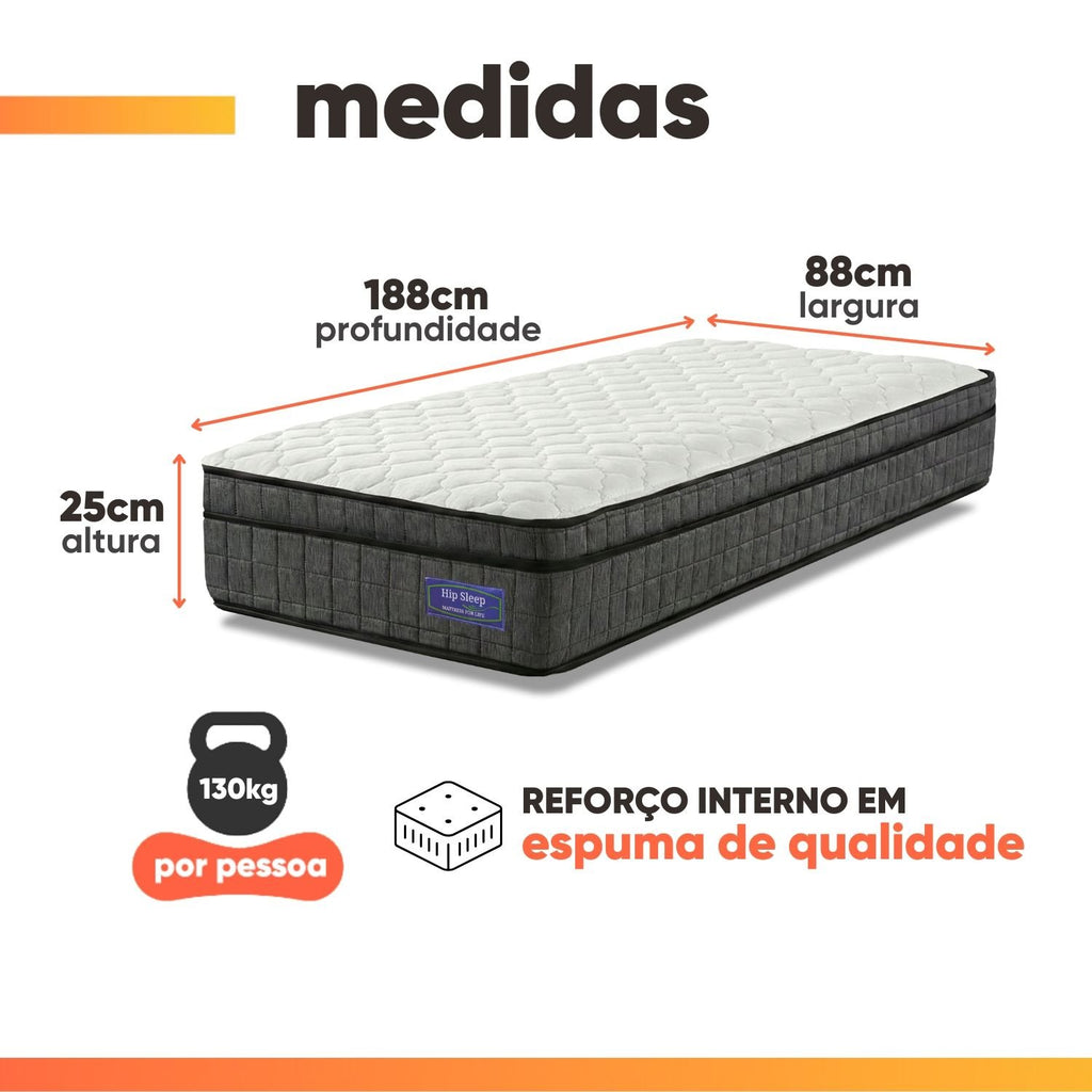 Colchão Solteiro Ortopédico D33 Euro Pillow Ultra Apolo Espumas 88x188x25cm