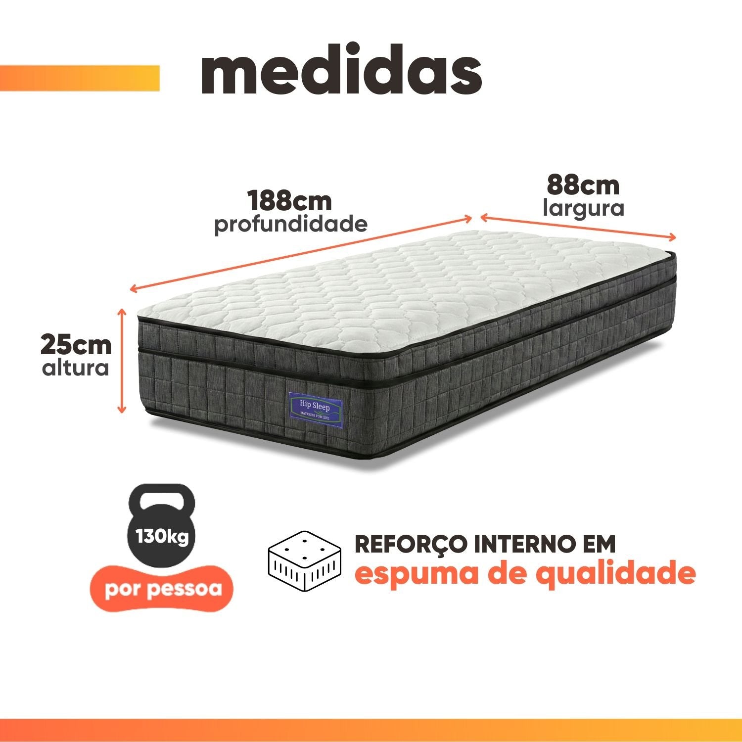 Colchão Solteiro Ortopédico D33 Euro Pillow Ultra Apolo Espumas 88x188x25cm