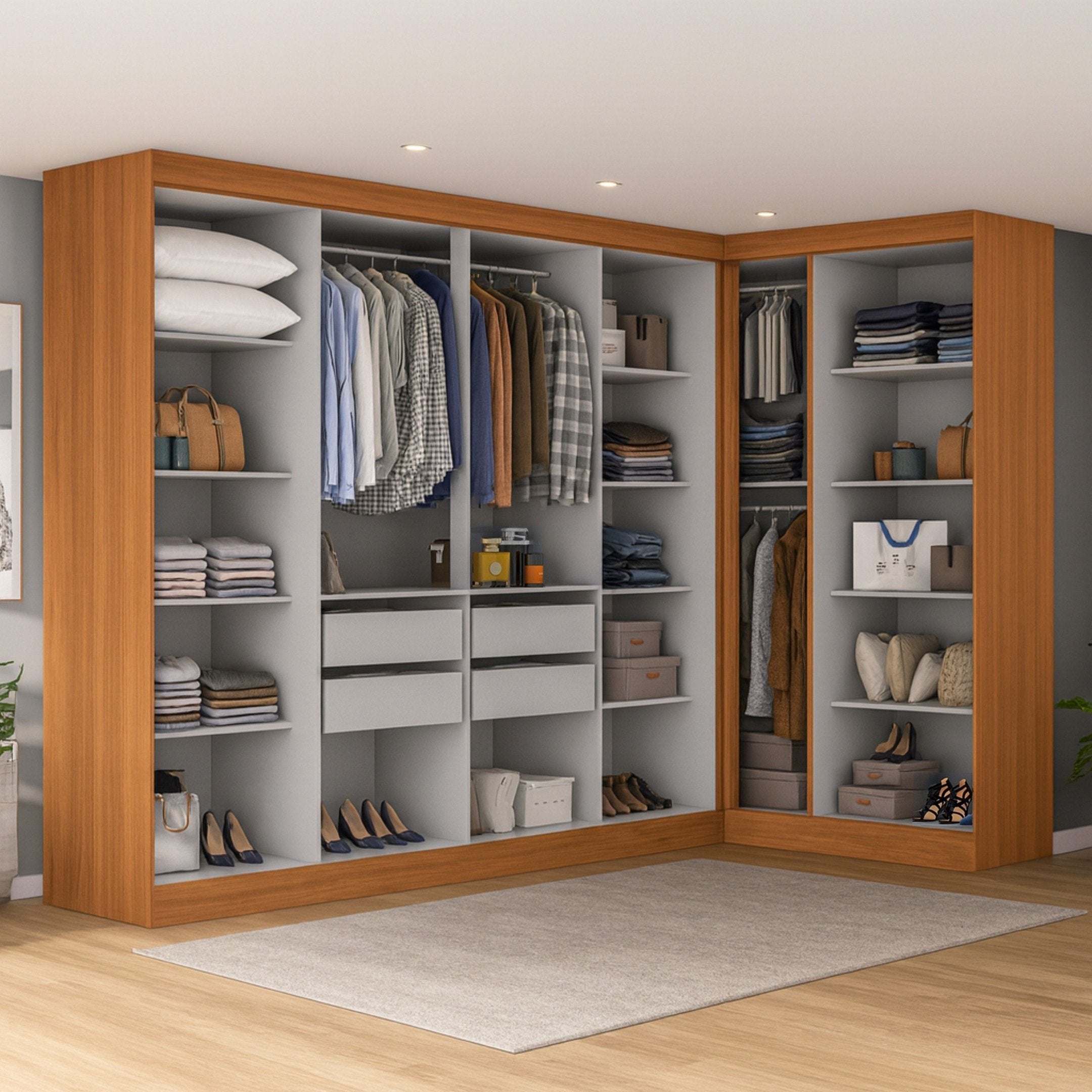 Guarda-Roupa Modulado de Canto 11 Portas 4 Gavetas Paris Maxel Off White/Cinamomo