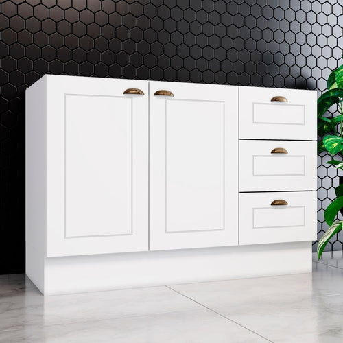 Balcão para Pia 2 Portas 3 Gavetas MDF 120cm Emily Espresso Henn Branco HP
