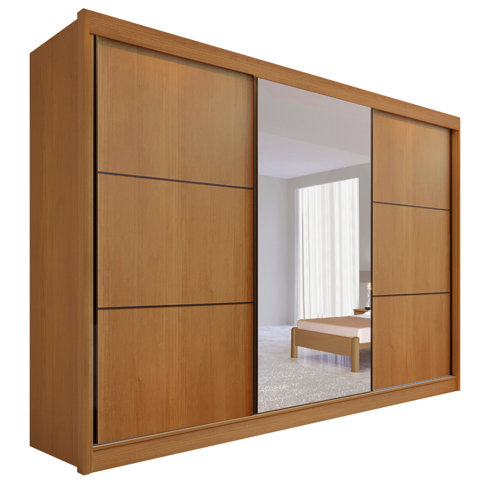 Guarda-Roupa Casal 3 Portas de Correr 6 Gavetas Miami D Doro 100% MDF Cinamomo/Off White