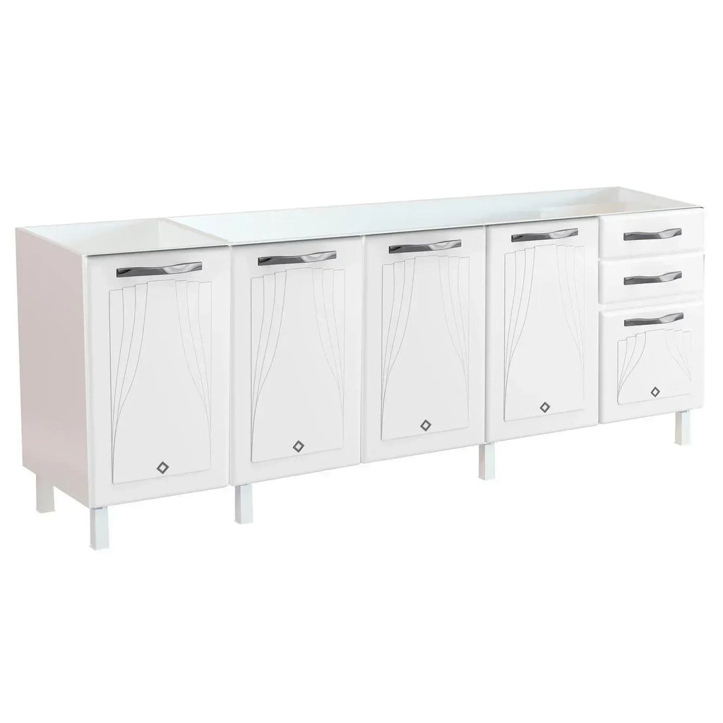 Balcão de Cozinha em Aço 5 Portas 2 Gavetas sem Tampo 200cm Star New Telasul Branco