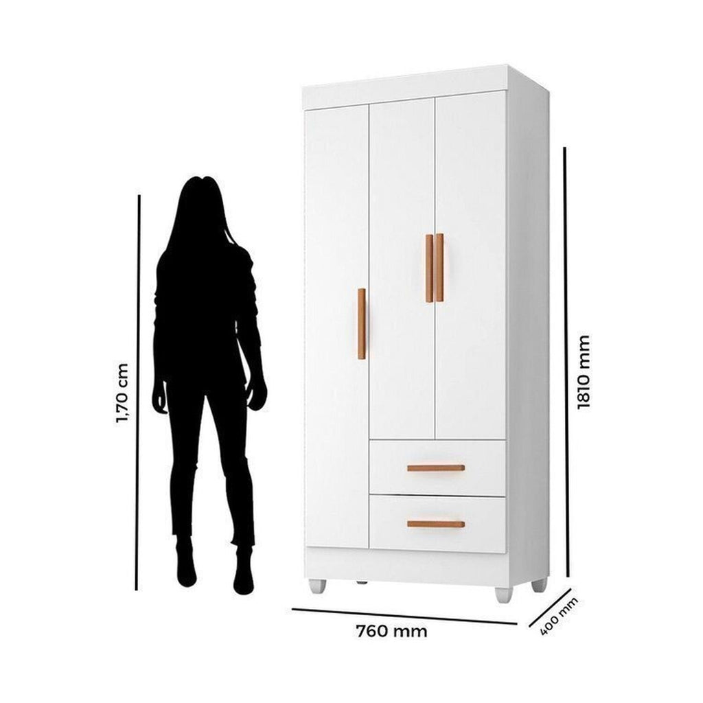 Quarto Bebê Infantil com Guarda-Roupa 3 Portas e 2 Gavetas com Cômoda 4 Gavetas e 2 Portas Lite Móveis Leão Branco