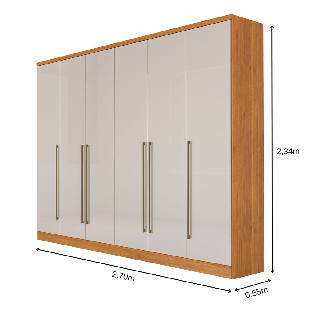 Guarda-Roupa Casal 6 Portas 8 Gavetas Portugal Yescasa 100% MDP/MDF Marrom/Cinamomo/Off White