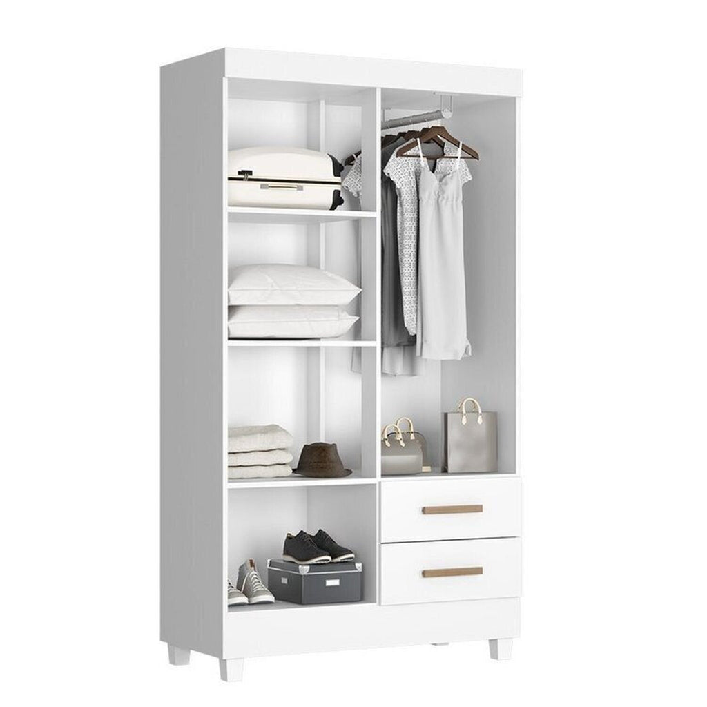 Quarto Bebê Infantil com Guarda-Roupa 4 Portas e 2 Gavetas com Cômoda 4 Gavetas e 1 Porta Aconchego Móveis Leão Branco