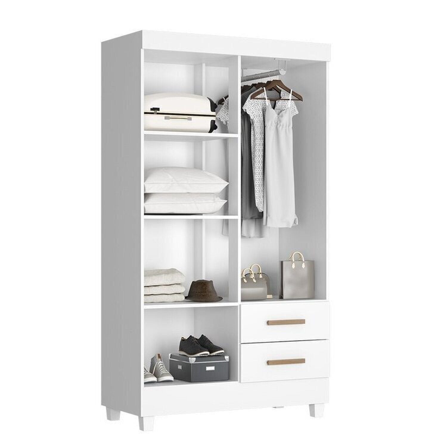 Quarto Bebê Infantil com Guarda-Roupa 4 Portas e 2 Gavetas com Cômoda 4 Gavetas e 1 Porta Aconchego Móveis Leão Branco