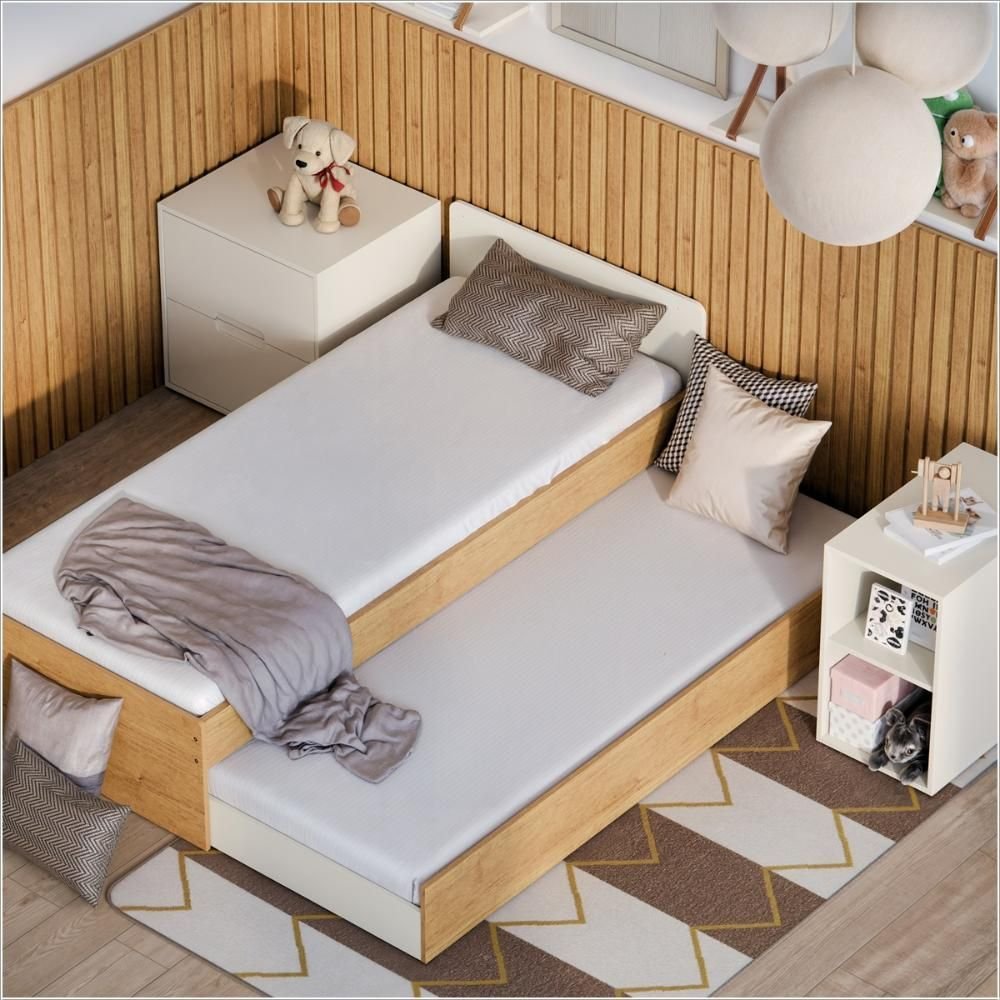 Berço Laqueado 100% MDF Formare com Gavetas e Nicho Off White/Freijó 61510 Matic