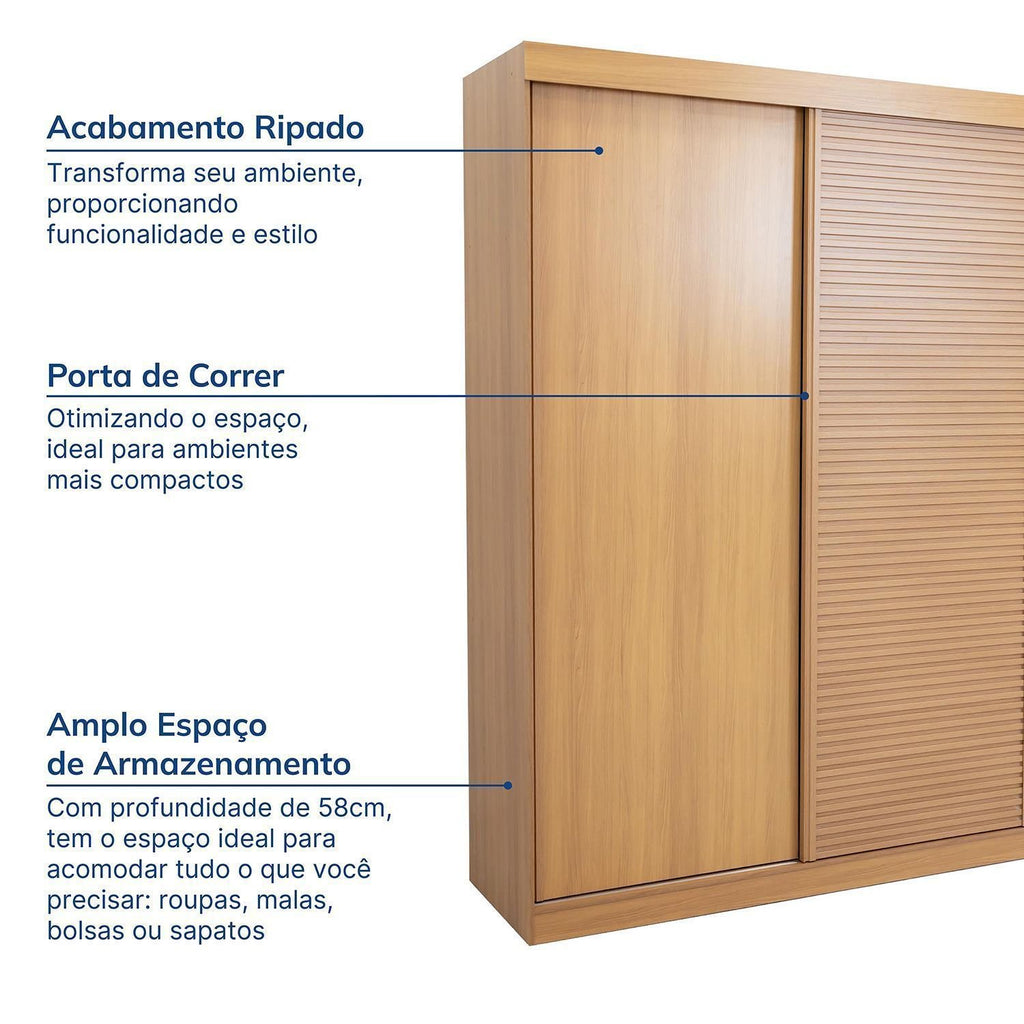 Guarda-Roupa Casal 3 Portas de Correr Samambaia CabeCasa MadeiraOriginals 100% MDP/MDF Carvalho