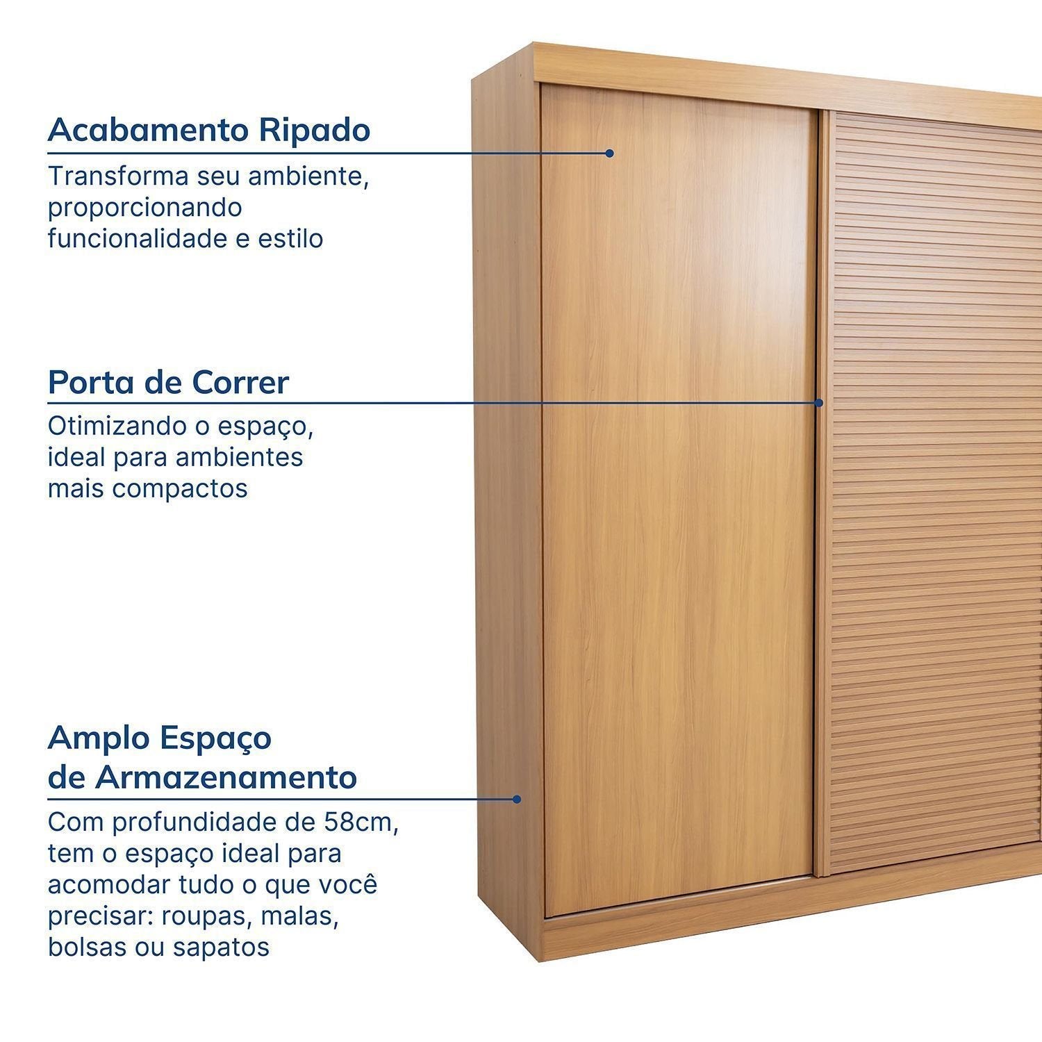 Guarda-Roupa Casal 3 Portas de Correr Samambaia CabeCasa MadeiraOriginals 100% MDP/MDF Carvalho