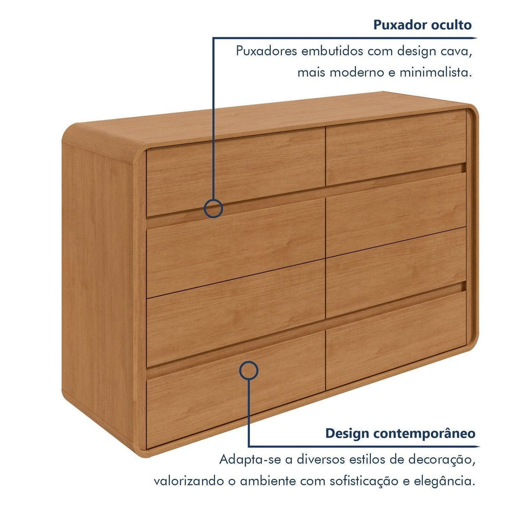 Cômoda para Quarto 8 Gavetas Puxador Embutido Loop 152cm Móveis Lopas