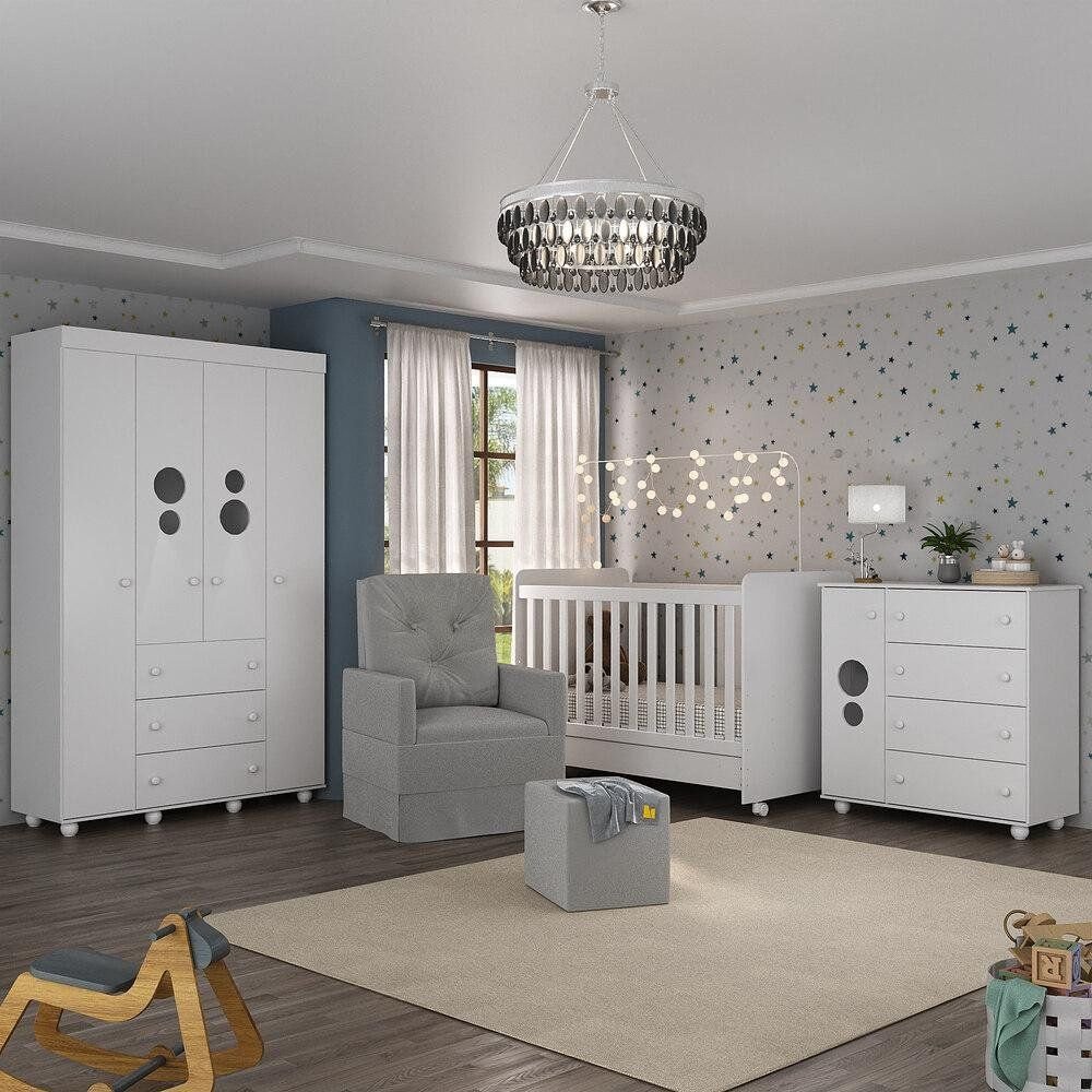 Quarto de Bebê Completo Berço Guarda-Roupa Cômoda Poltrona Puff Colchão Multimóveis MP4109