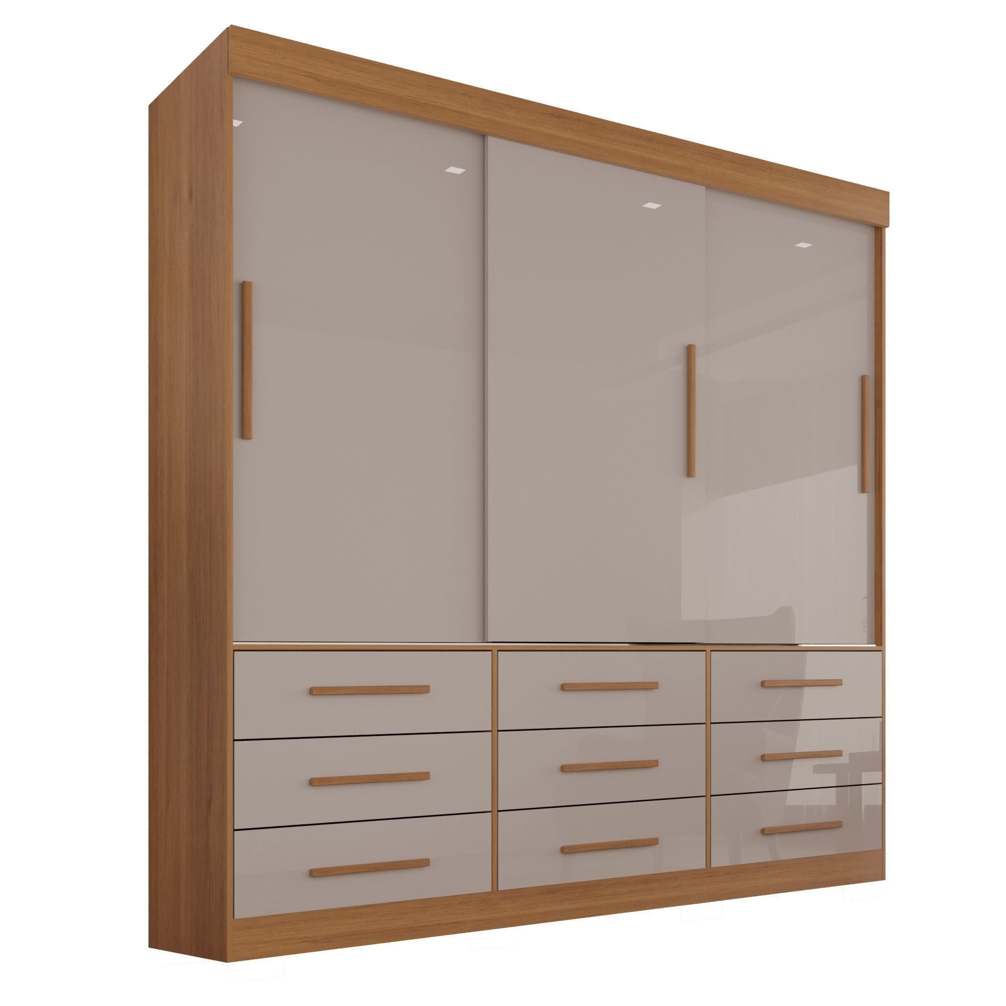 Guarda-Roupa Casal 3 Portas 9 Gavetas Luana Sallêto Móveis MDF/MDP Off White/Cinamomo