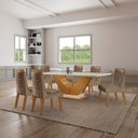 Conjunto Sala de Jantar Mesa Safira Tampo Vidro e MDF com 6 Cadeiras Atena LJ Móveis