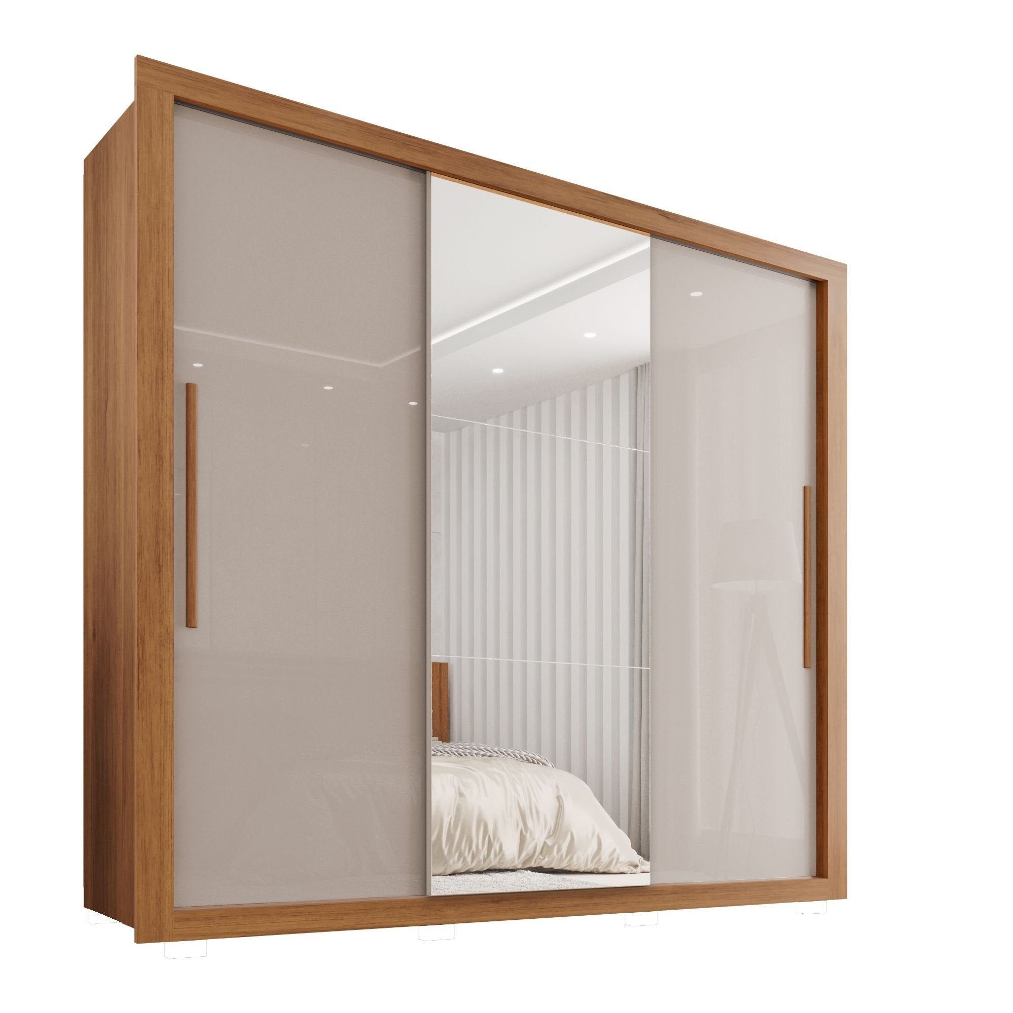 Guarda-Roupa Casal 3 Portas com Espelho 4 Gavetas Costa Rica Sallêto Móveis MDF/MDP Cinamomo/Off-White