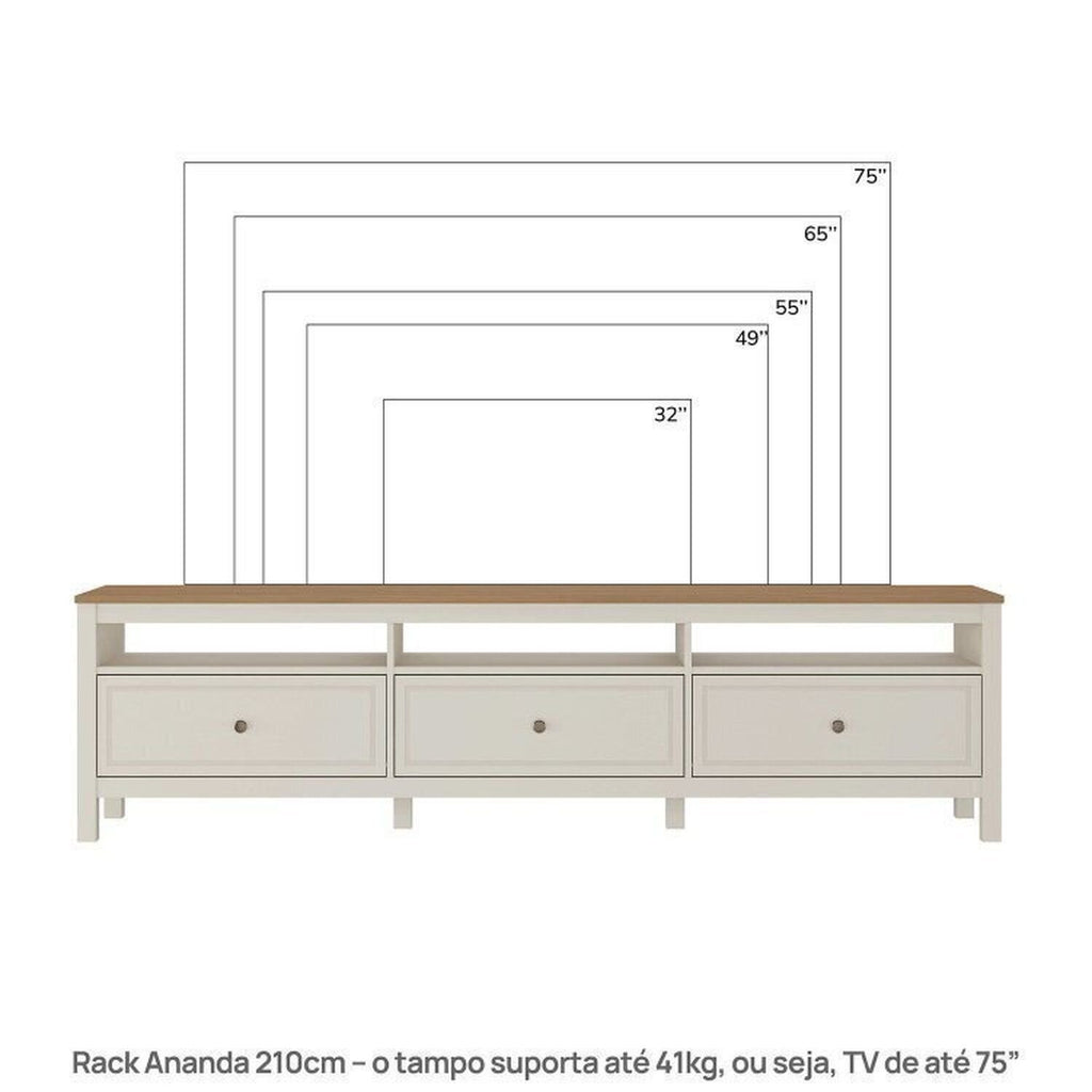 Conjunto Sala de Estar Ananda Rack e Cristaleira Madeira Maciça Off White/Mel CabeCasa MadeiraMadeira