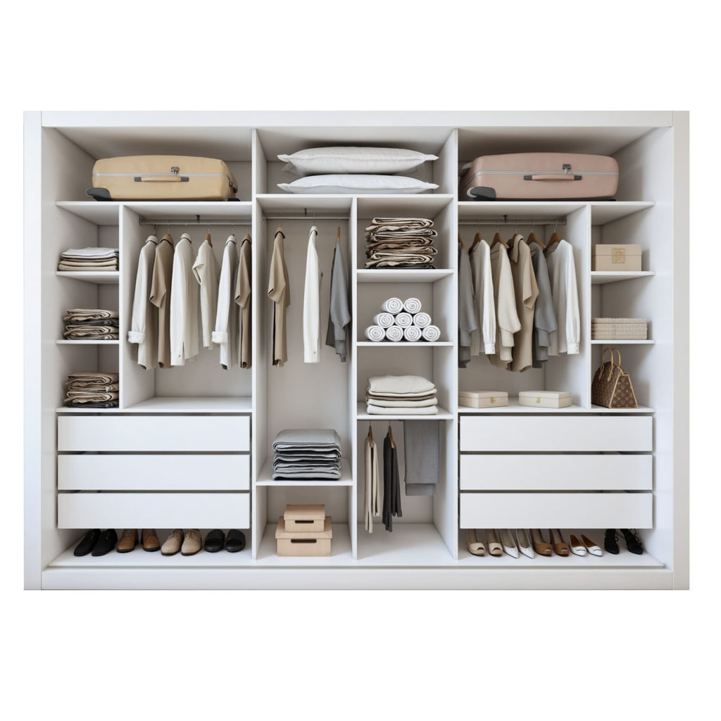 Guarda-Roupa Casal 3 Portas de Correr 6 Gavetas Liv Yescasa 100% MDP Branco