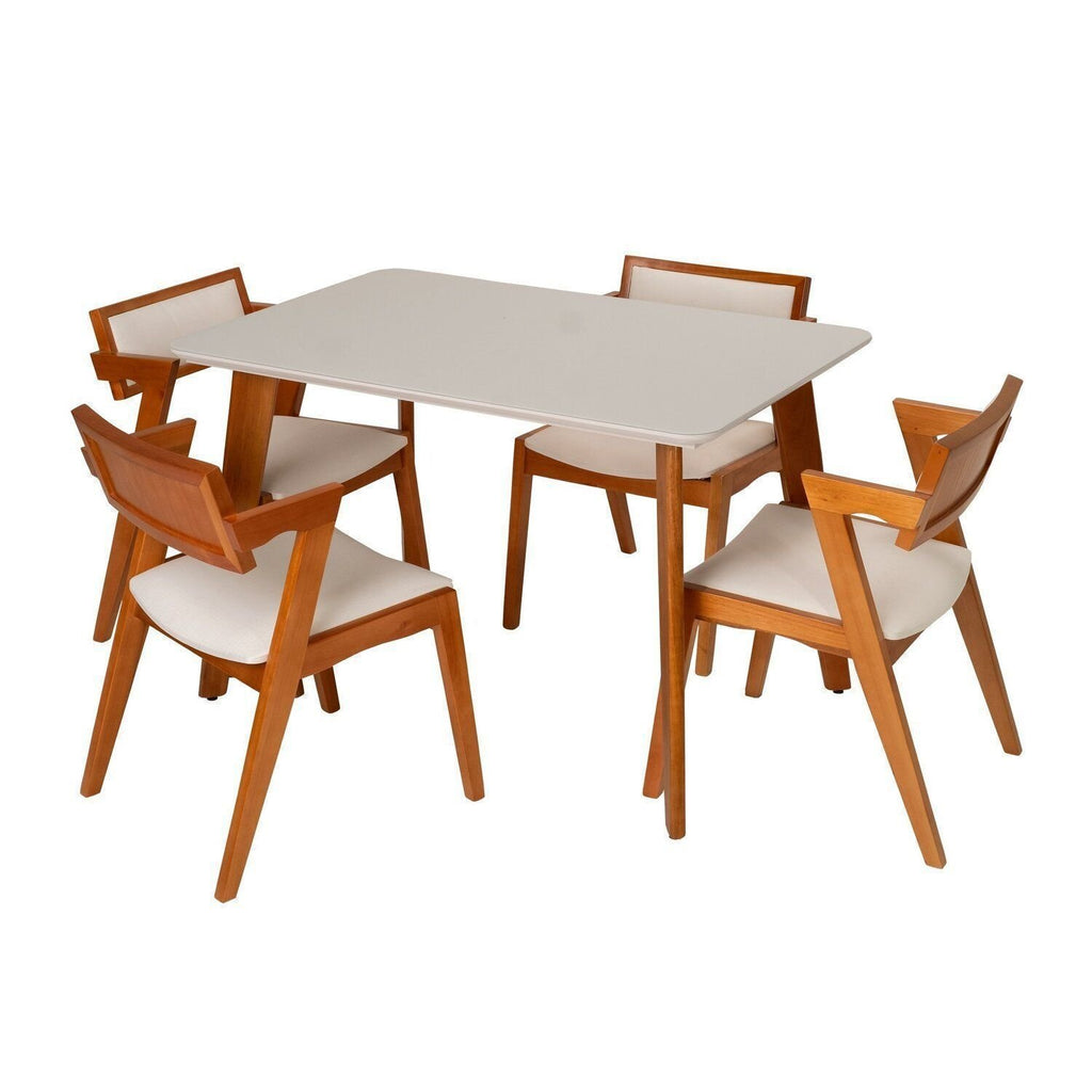Conjunto Sala de Jantar Mesa Verona Tampo Vidro e MDF com 4 Cadeiras Ímola Authentic Off White Espresso Móveis