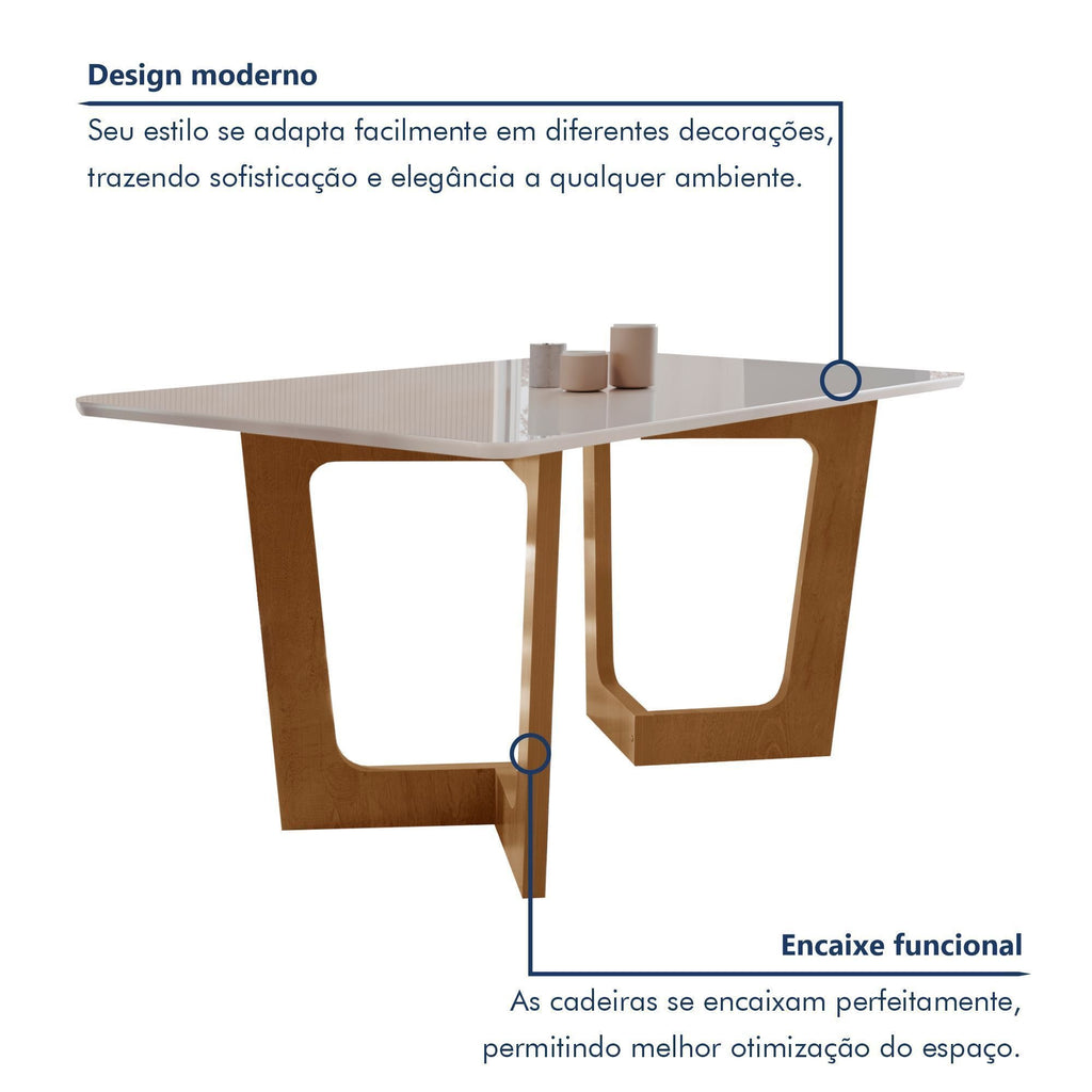 Conjunto Sala de Jantar Mesa Redonda Tampo Vidro e MDF com 6 Cadeiras Luísa Smart Plus Cel Móveis