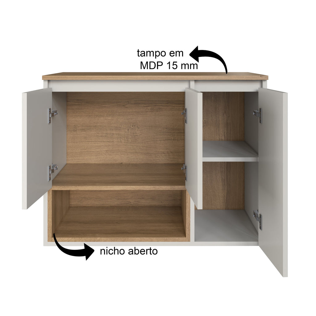 Gabinete para Banheiro Suspenso FAEMA Cecília 80cm 3 Portas 1 Nicho Colorido Mel/Arenas