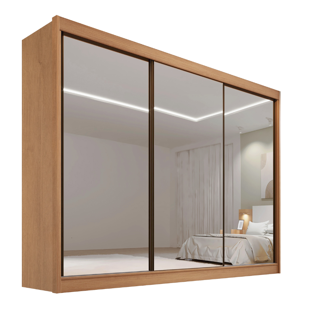 Guarda-Roupa Casal 3 Portas de Correr 6 Gavetas Qatar D Doro 100% MDF Cinamomo/Marrom